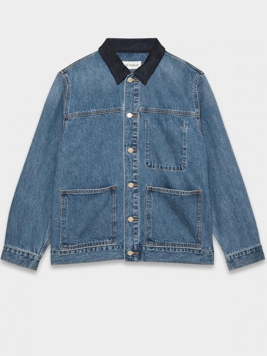 Denim Forum Jackets & Blazers - Denim Forum Blue Denim Jacket with Dark Navy Collar